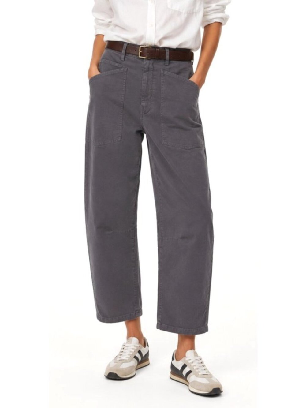 Nili Lotan Shon Barrel Leg Pants Mid-Rise Utility Trouser